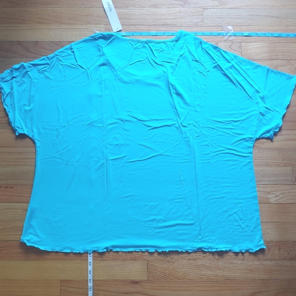 Turquoise Blue Bamboo Pajamas Ruffle Set Short Sleeve Capri Bottoms Womens 4X - Picture 9 of 13